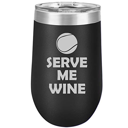 16 oz Double Wall Vacuum Insulated Stainless Steel Stemless Wine Tumbler Glass Coffee Travel Mug With Lid Tennis Serve Me Wine
