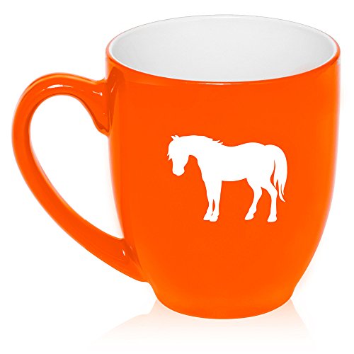 16 oz Large Bistro Mug Ceramic Coffee Tea Glass Cup Pony (Orange)