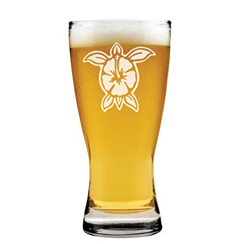 15 oz Beer Pilsner Glass Hibiscus Turtle