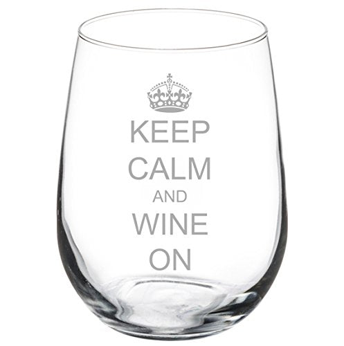 17 oz Stemless Wine Glass Funny Keep Calm and Wine on