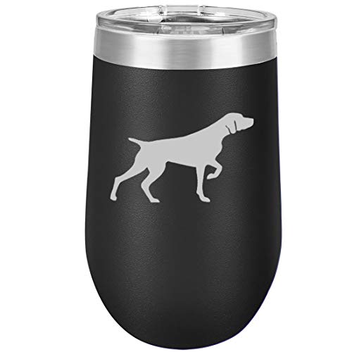 16 oz Double Wall Vacuum Insulated Stainless Steel Stemless Wine Tumbler Glass Coffee Travel Mug With Lid German Shorthaired Pointer (Black)