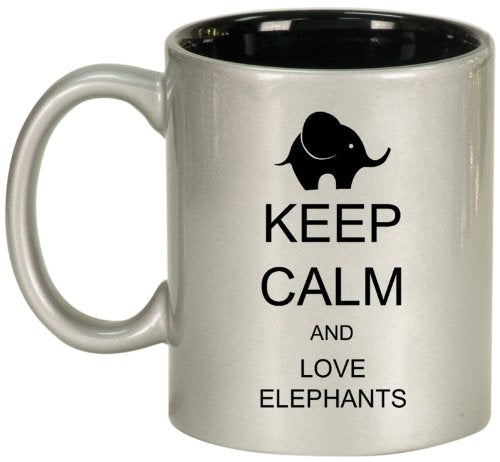 Keep Calm and Love Elephants Ceramic Coffee Tea Mug Cup Silver Black