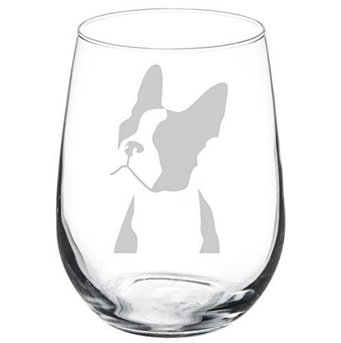 Wine Glass Goblet Boston Terrier Face (17 oz Stemless)