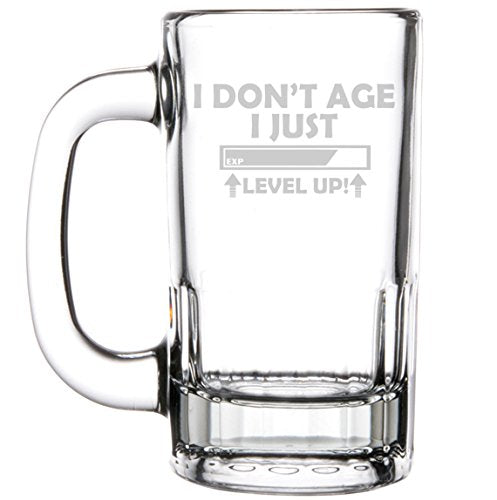 12oz Beer Mug Stein Glass Funny I Don't Age I Just Level Up