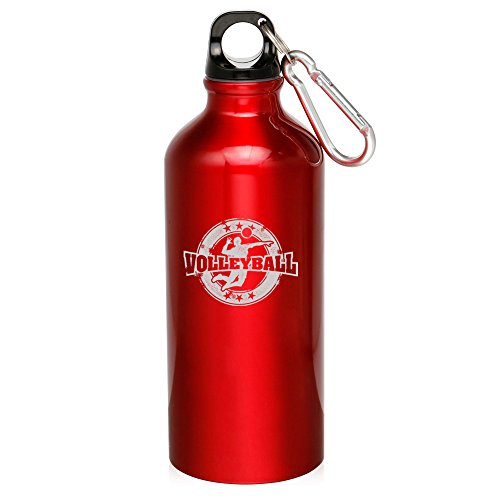 20oz Aluminum Sports Water Bottle Caribiner Clip Volleyball Vintage (Red)