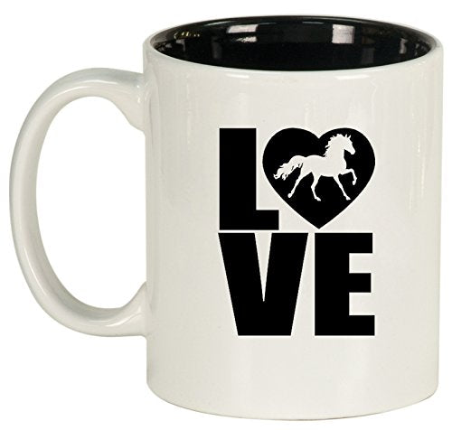 Ceramic Coffee Tea Mug Cup LOVE Horse (White)