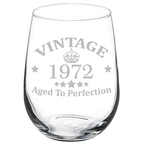 Wine Glass Goblet 46th Birthday Vintage Aged To Perfection 1972 (17 oz Stemless)