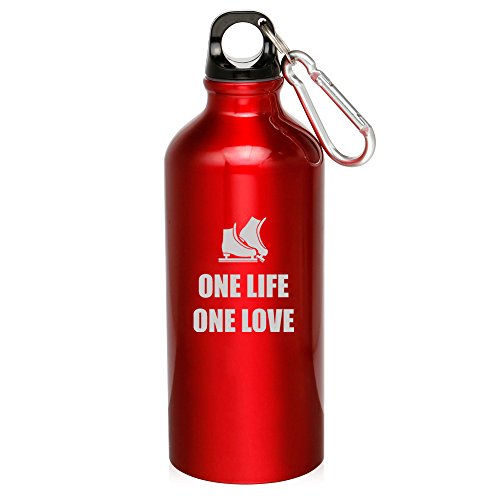 20oz Aluminum Sports Water Bottle Caribiner Clip One Love Life Ice Skating (Red)