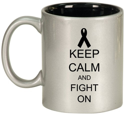 Keep Calm and Fight On Cancer Ceramic Coffee Tea Mug Cup Silver Black