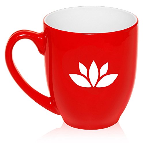 16 oz Large Bistro Mug Ceramic Coffee Tea Glass Cup Yoga Lotus Icon (Red)