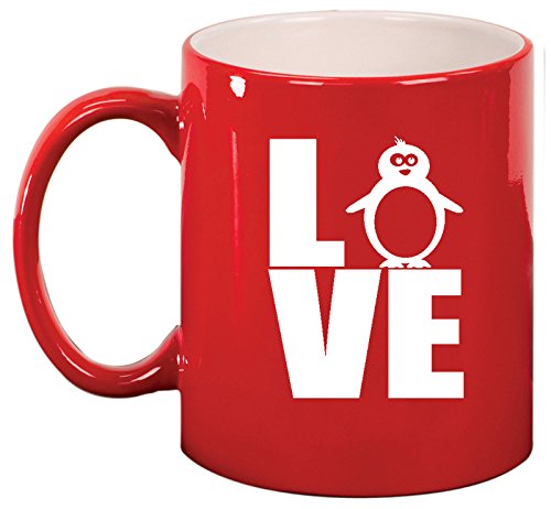 Ceramic Coffee Tea Mug Cup LOVE Penguin (Red)