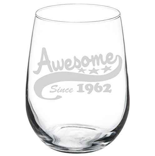 Wine Glass Goblet Funny 55th Birthday Awesome Since 1962 (17 oz Stemless)