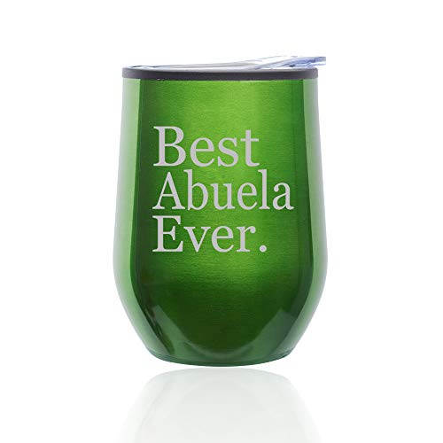 Stemless Wine Tumbler Coffee Travel Mug Glass With Lid Best Abuela Ever Grandma Grandmother (Green)