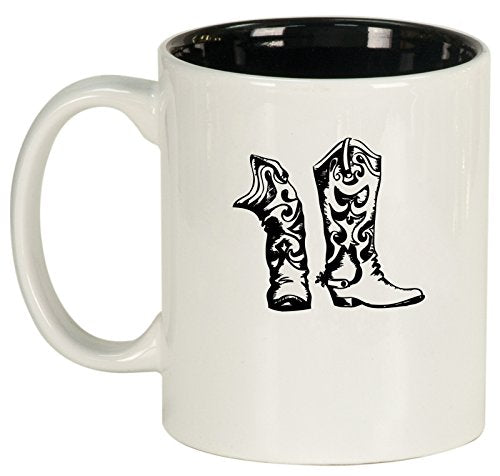 Ceramic Coffee Tea Mug Cup Cowboy Cowgirl Boots (White)