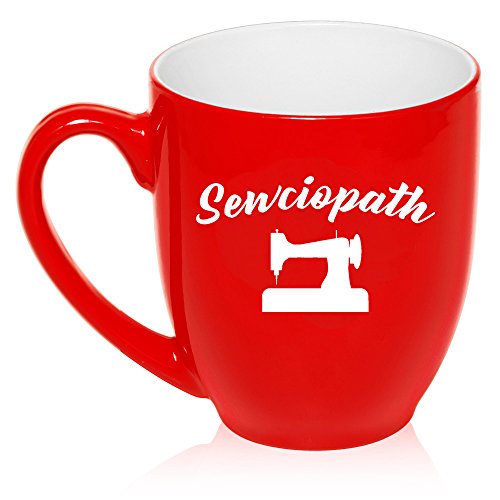 16 oz Large Bistro Mug Ceramic Coffee Tea Glass Cup Sewciopath Funny Sewing Sew Seamstress Quilter (Red)