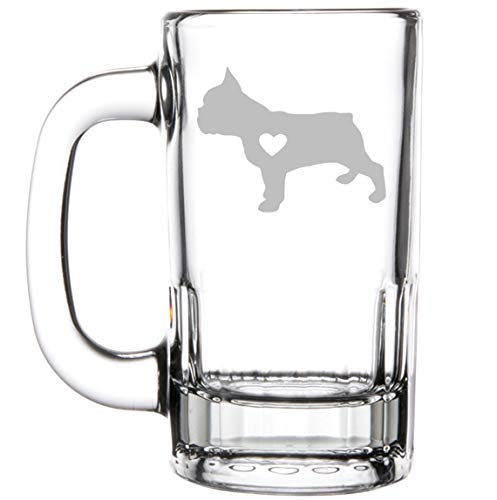 12oz Beer Mug Stein Glass Cute Frenchie French Bulldog With Heart