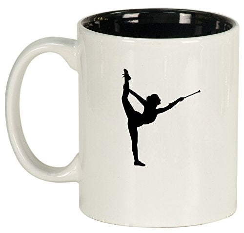 Ceramic Coffee Tea Mug Cup Female Gymnast Twirling Baton Gymnastics (White)