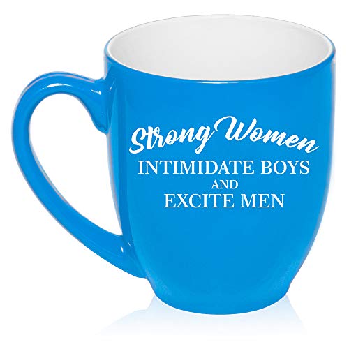 16 oz Large Bistro Mug Ceramic Coffee Tea Glass Cup Strong Women Intimidate Boys And Excite Men (Light-Blue)