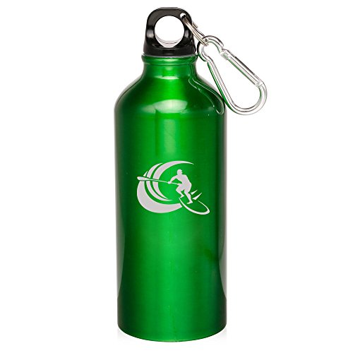 20oz Aluminum Sports Water Bottle Caribiner Clip Paddle Board Surf (Green)