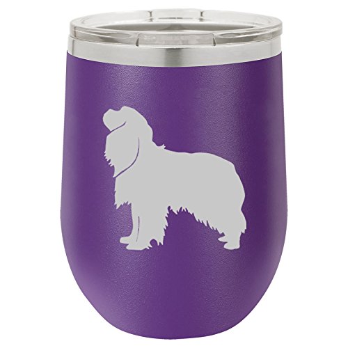 12 oz Double Wall Vacuum Insulated Stainless Steel Stemless Wine Tumbler Glass Coffee Travel Mug With Lid Cavalier King Charles Spaniel (Purple)