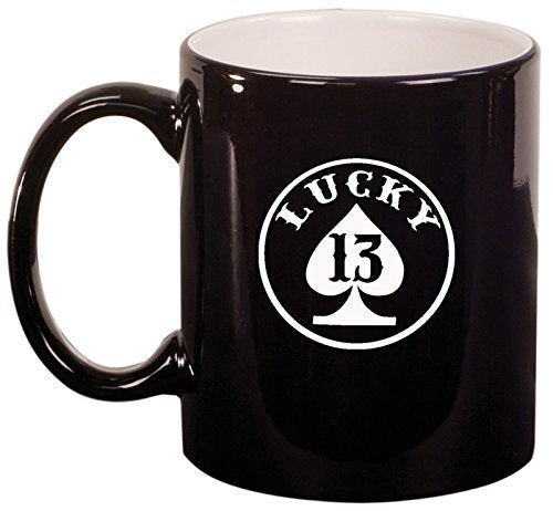 Ceramic Coffee Tea Mug Lucky 13 Spade (Black)