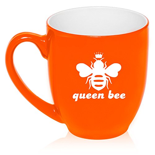 16 oz Large Bistro Mug Ceramic Coffee Tea Glass Cup Queen Bee (Orange)