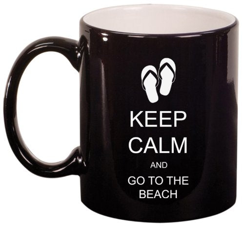 Keep Calm and Go to the Beach Flip Flops Ceramic Coffee Tea Mug Cup Black