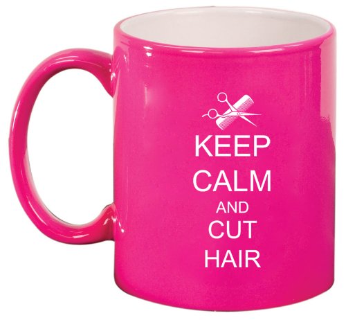 Keep Calm and Cut Hair Scissors Comb Ceramic Coffee Tea Mug Cup Hot Pink