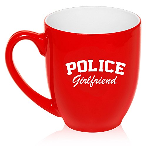 16 oz Large Bistro Mug Ceramic Coffee Tea Glass Cup Police Girlfriend (Red)