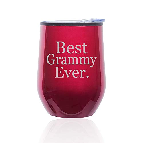 Stemless Wine Tumbler Coffee Travel Mug Glass With Lid Best Grammy Ever Grandma Grandmother (Fuchsia)