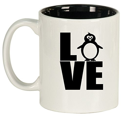 Ceramic Coffee Tea Mug Cup LOVE Penguin (White)