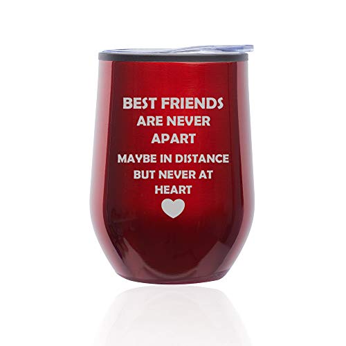 Stemless Wine Tumbler Coffee Travel Mug Glass With Lid Best Friends Long Distance Love (Red)