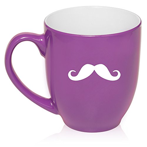 16 oz Purple Large Bistro Mug Ceramic Coffee Tea Glass Cup Mustache