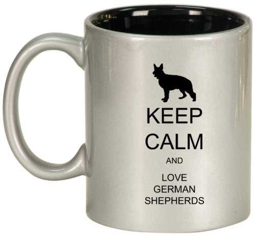 Silver Ceramic Coffee Tea Mug Keep Calm and Love German Shepherds