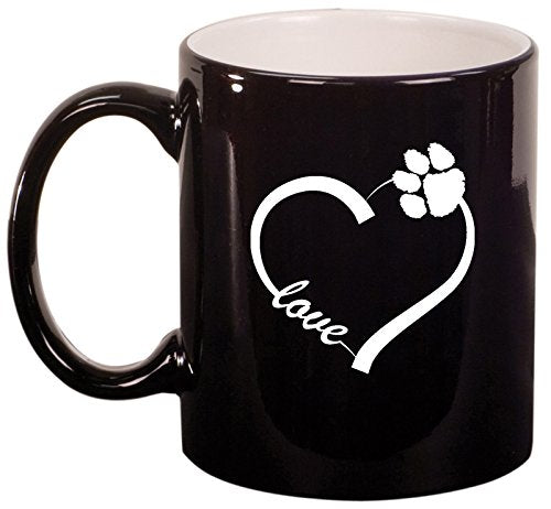 Ceramic Coffee Tea Mug Cup Love Heart Paw Animals (Black)