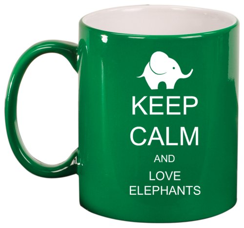 Keep Calm and Love Elephants Ceramic Coffee Tea Mug Cup Green