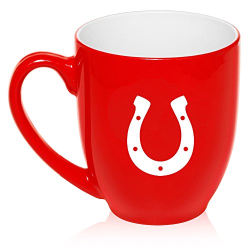 16 oz Large Bistro Mug Ceramic Coffee Tea Glass Cup Horseshoe (Red)