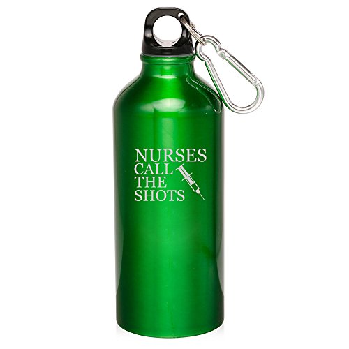 20oz Aluminum Sports Water Bottle Caribiner Clip Nurses Call The Shots (Green)