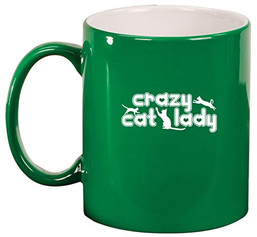 Ceramic Coffee Tea Mug Crazy Cat Lady (Green)