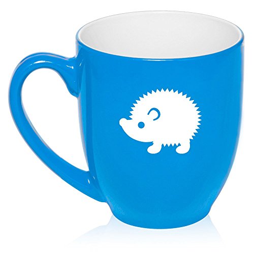 16 oz Large Bistro Mug Ceramic Coffee Tea Glass Cup Hedgehog (Light Blue)