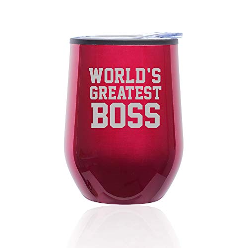 Stemless Wine Tumbler Coffee Travel Mug Glass With Lid World's Greatest Boss (Fuchsia)