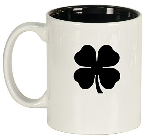 Ceramic Coffee Tea Mug Cup 4 Leaf Clover Shamrock (White)