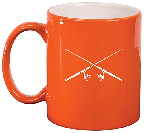 Ceramic Coffee Tea Mug Cup Crossed Fishing Poles (Orange)
