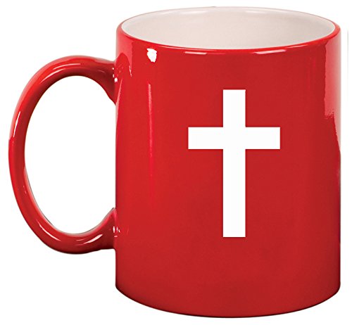 Ceramic Coffee Tea Mug Cup Cross Christian (Red)