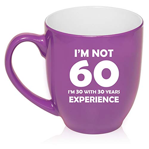 16 oz Large Bistro Mug Ceramic Coffee Tea Glass Cup I'm Not 60 Funny 60th Birthday (Purple)