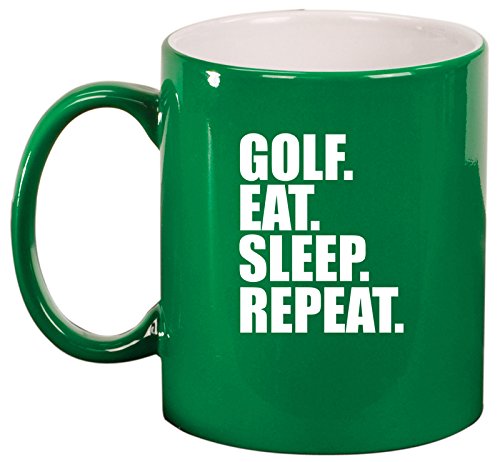Ceramic Coffee Tea Mug Golf Eat Sleep Repeat (Green)