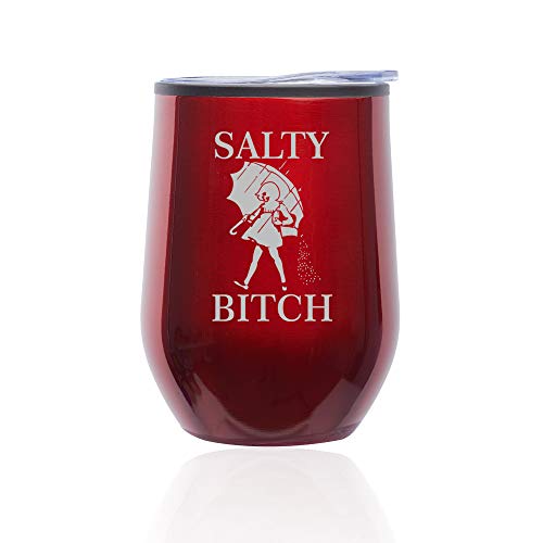 Stemless Wine Tumbler Coffee Travel Mug Glass With Lid Salty Btch Funny (Red)