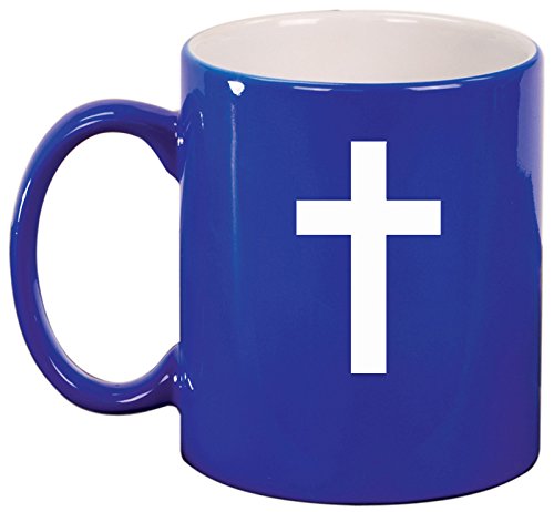 Ceramic Coffee Tea Mug Cup Cross Christian (Blue)