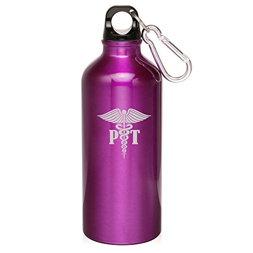 20oz Aluminum Sports Water Bottle Caribiner Clip PT Physical Therapy Medical Symbol (Purple)