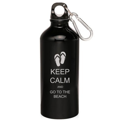 Black 20oz Aluminum Sports Water Bottle Caribiner Clip ZW153 Keep Calm and Go to the Beach Sandals